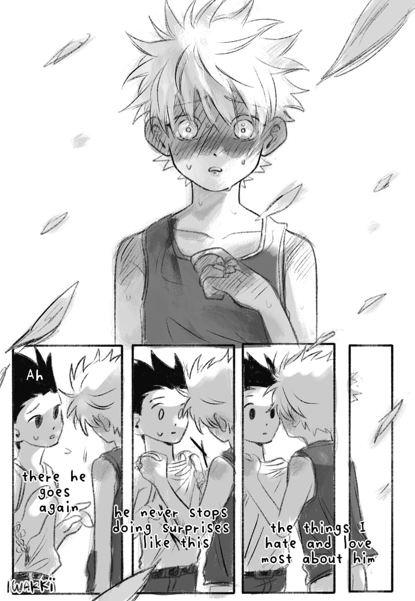 killua zoldyck and gon freecss (hunter x hunter) drawn by iwakki