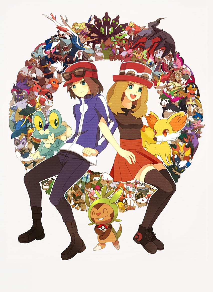 serena, sylveon, calem, braixen, fennekin, and 66 more (pokemon and 1 more) drawn by himari_g_(sr)