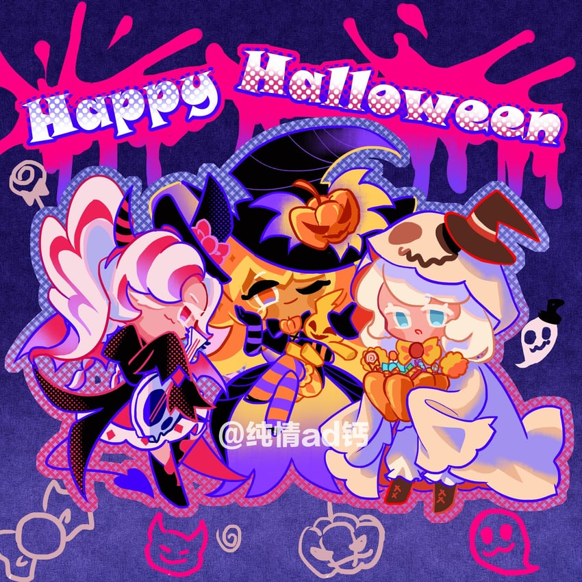 cream puff cookie, parfait cookie, pumpkin pie cookie, and pompon (cookie run and 1 more) drawn by geruideyundongxie