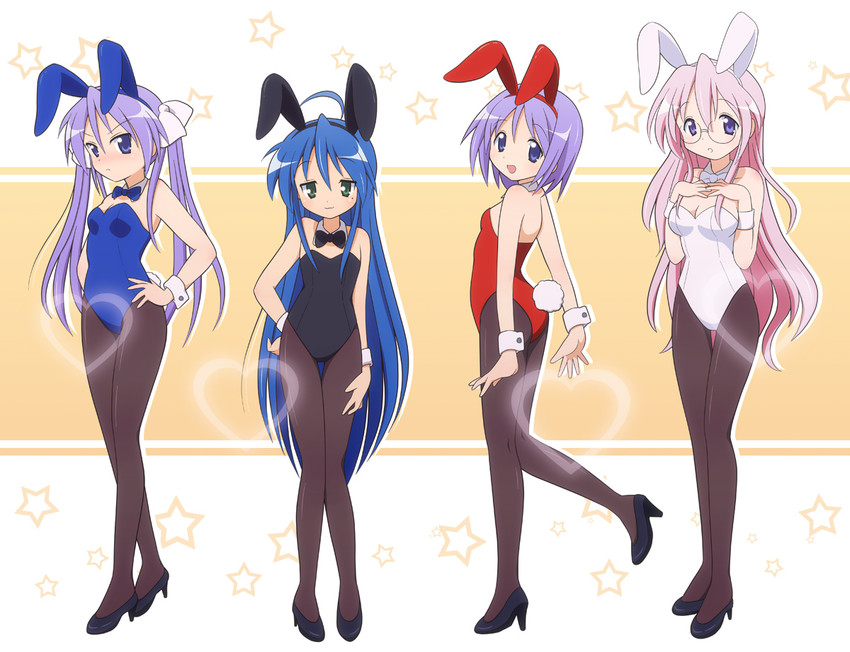 hiiragi kagami, izumi konata, hiiragi tsukasa, and takara miyuki (lucky star) drawn by mel_(melty_pot)