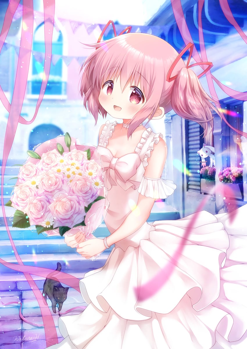kaname madoka, kyubey, and amy (mahou shoujo madoka magica) drawn by hoshikage_wataru