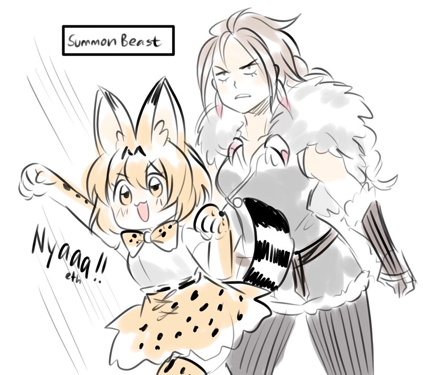 serval and h'aanit (kemono friends and 2 more) drawn by aubz