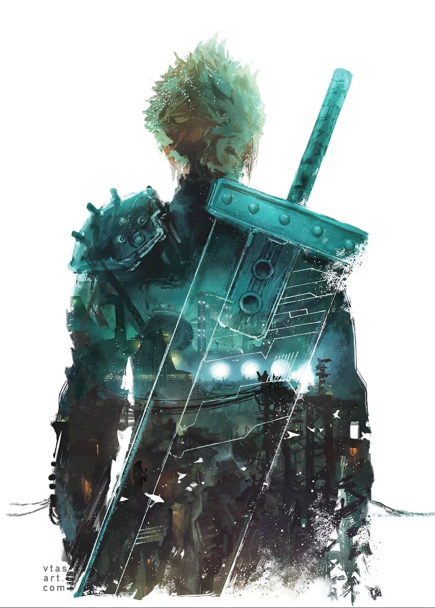 cloud strife (final fantasy and 2 more) drawn by vtasart