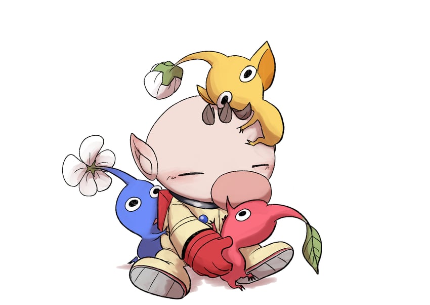 red pikmin, olimar, yellow pikmin, and blue pikmin (pikmin) drawn by usuba_(hatomugip)