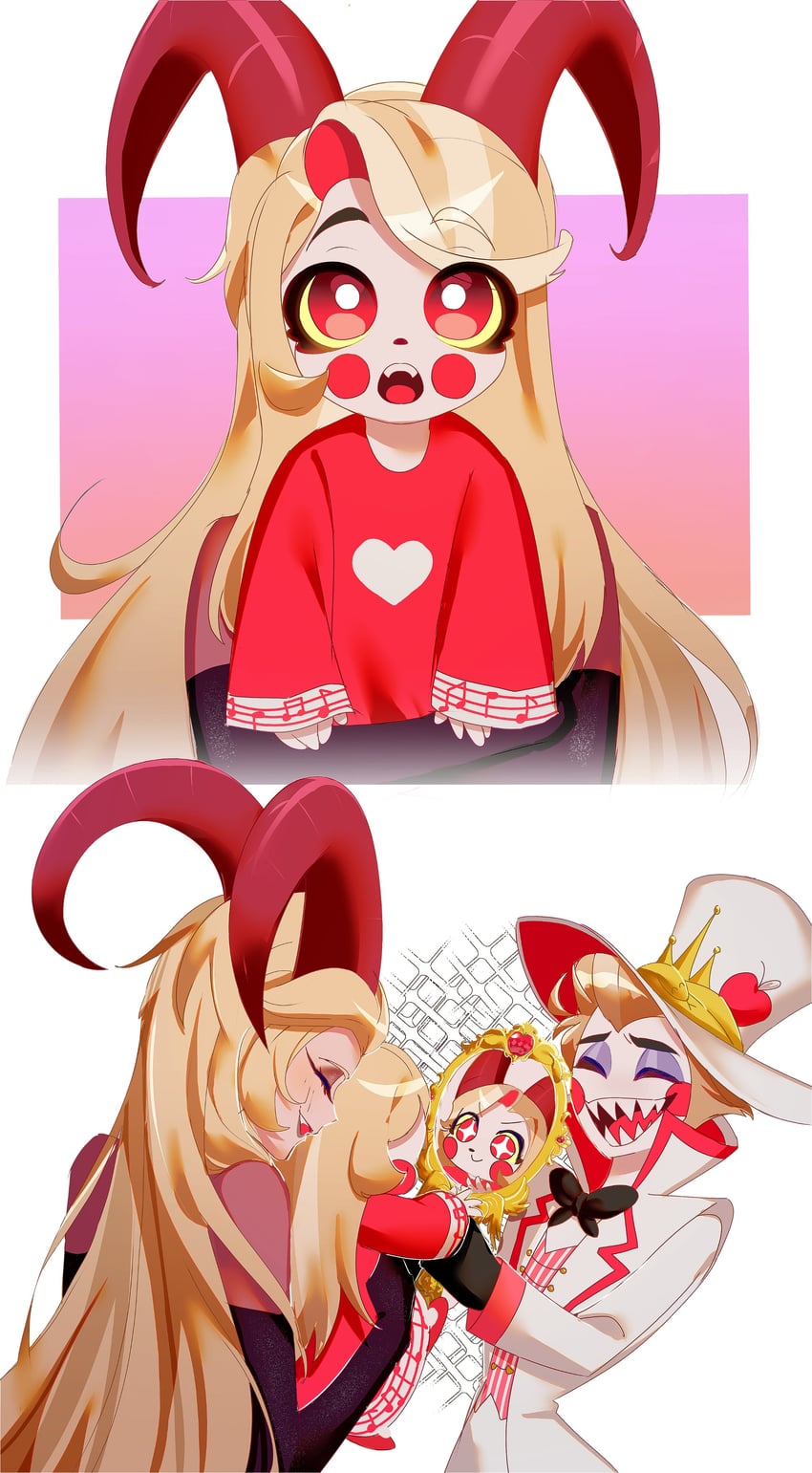 lucifer morningstar, charlie morningstar, and lilith (hazbin hotel) drawn by mimiiri