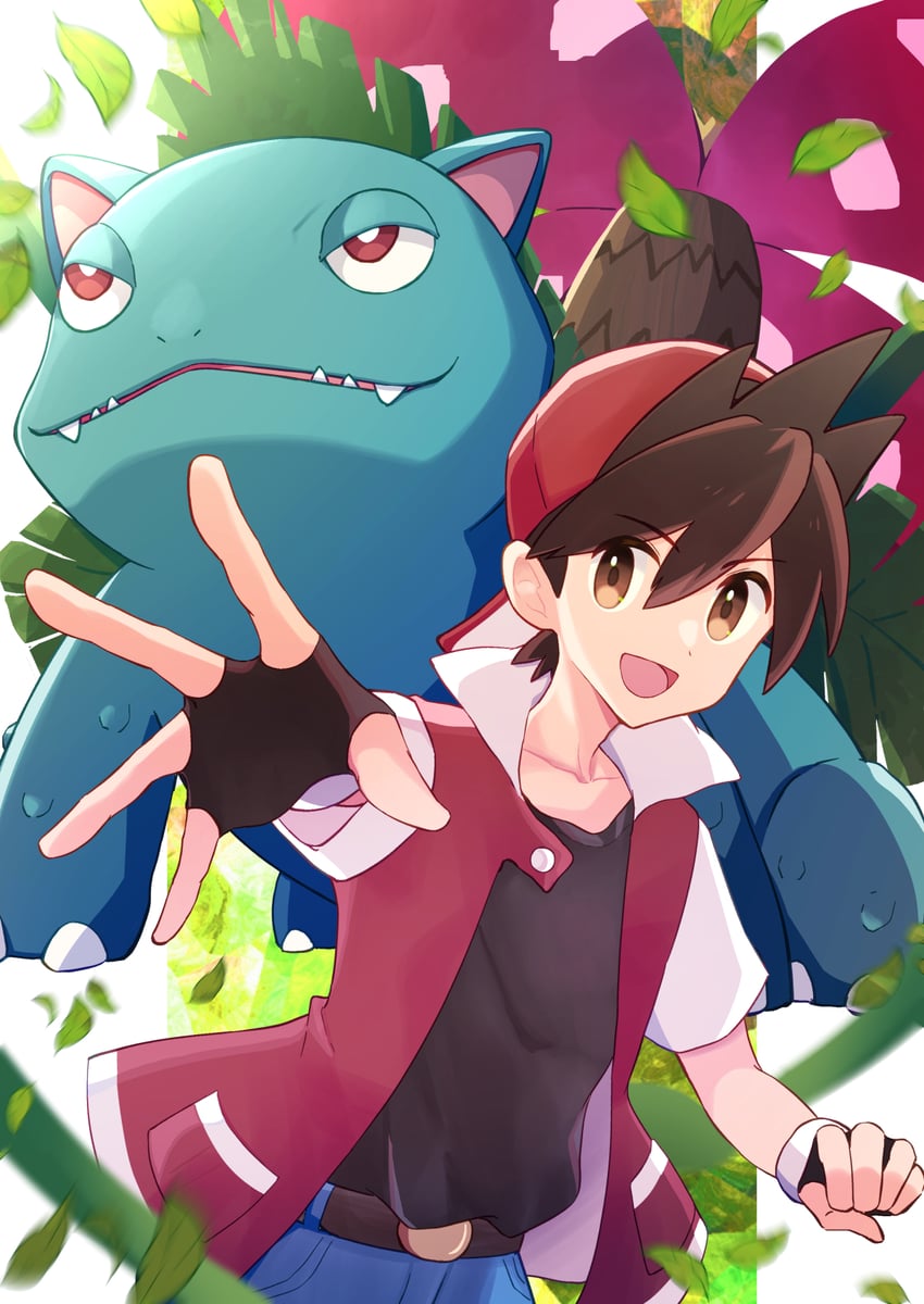 red and venusaur (pokemon and 1 more) drawn by haru_(haruxxe)