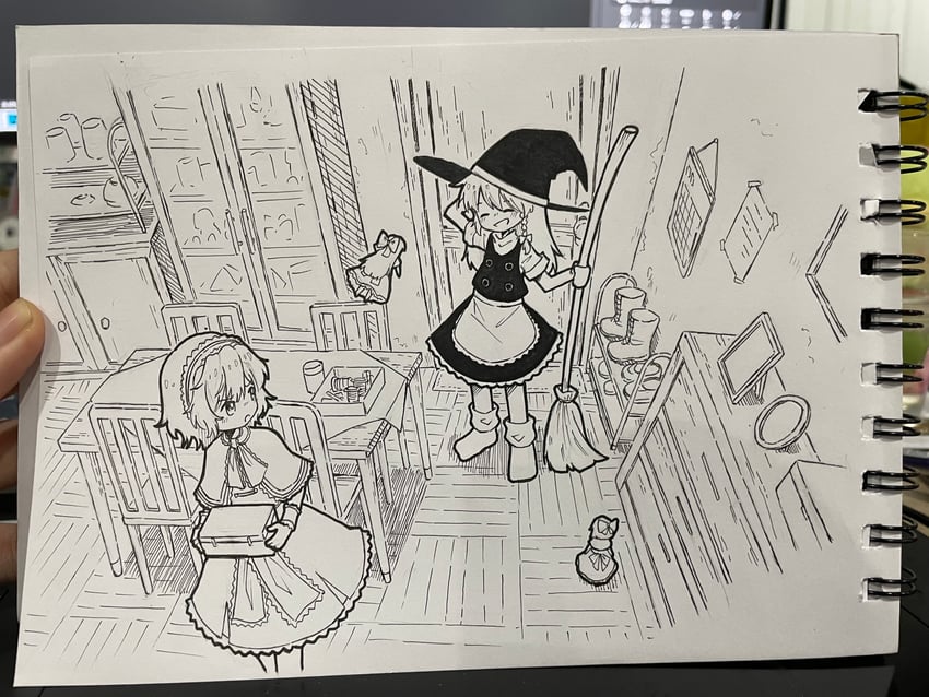 kirisame marisa, alice margatroid, and shanghai doll (touhou) drawn by suteruko