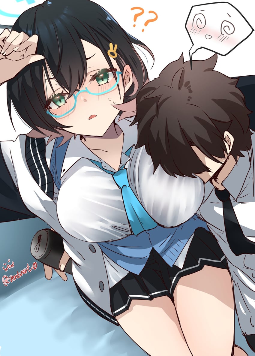 sensei and chihiro (blue archive and 1 more) drawn by vent_vert_(kuuya)