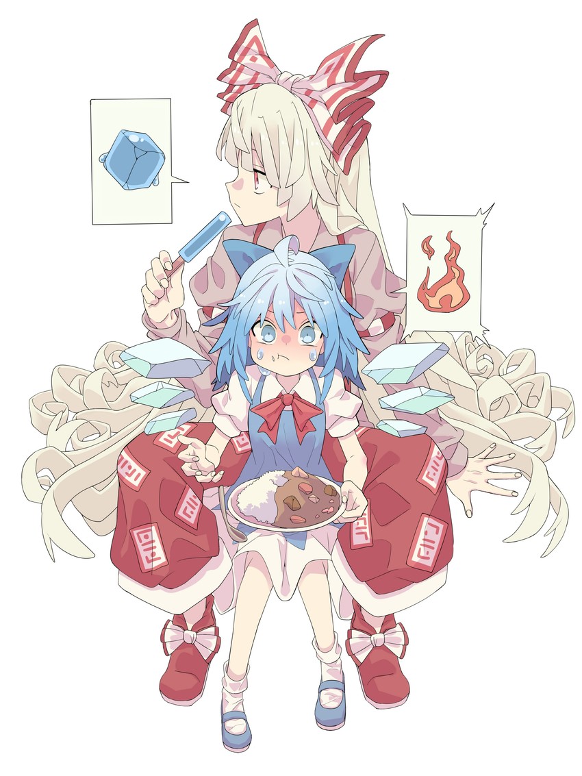 cirno and fujiwara no mokou (touhou) drawn by banana_takemura