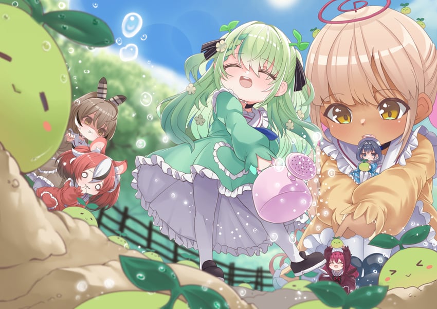 ouro kronii, nanashi mumei, hakos baelz, ceres fauna, irys, and 2 more (hololive and 1 more) drawn by senbon_tsuki