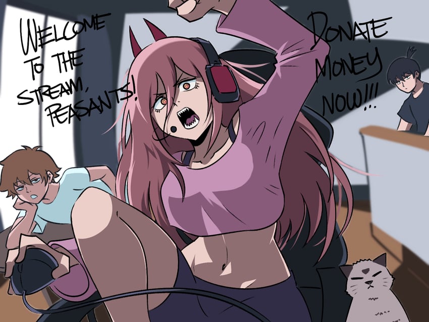 power, denji, hayakawa aki, and meowy (chainsaw man) drawn by tina_fate