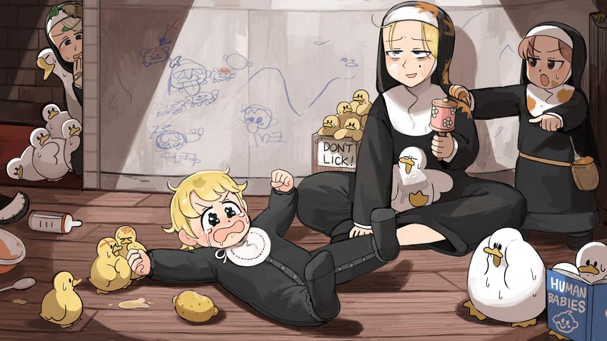 clumsy nun, strict nun, hungry nun, and leaf nun (little nuns) drawn by diva_(hyxpk)