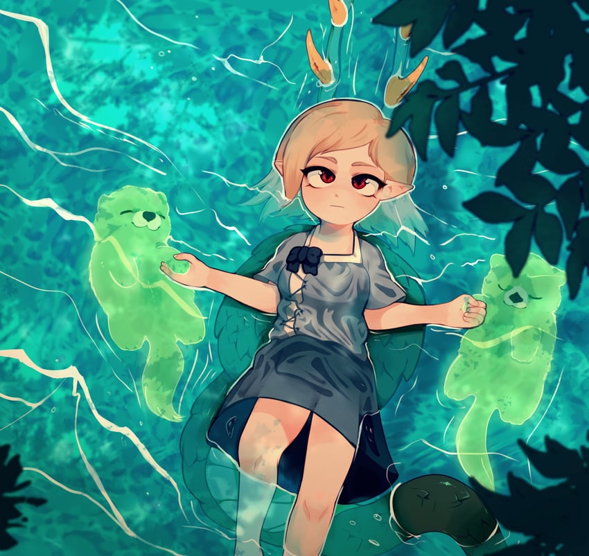 kicchou yachie and otter spirit (touhou) drawn by clem_(calmeremerald)