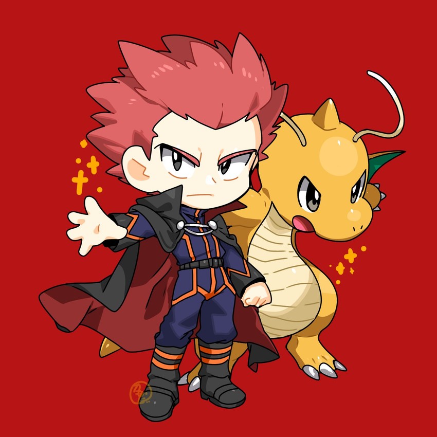 dragonite and lance (pokemon and 1 more) drawn by kamota_(momokomati)
