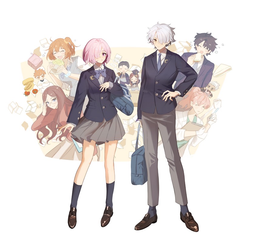 mash kyrielight, fujimaru ritsuka, emiya shirou, archer, leonardo da vinci, and 3 more (fate and 2 more) drawn by marimo_(nogdujeon)