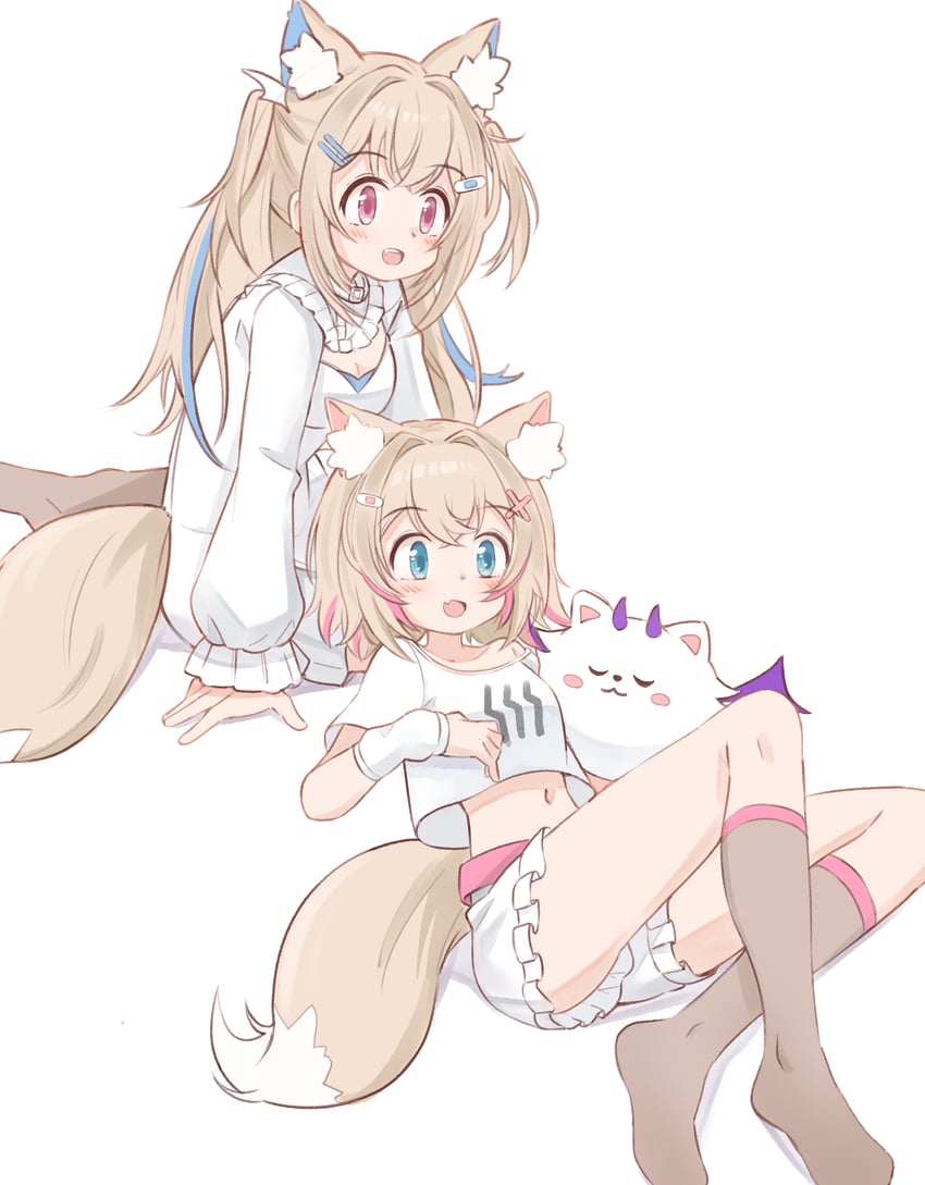 fuwawa abyssgard, mococo abyssgard, and perroccino (hololive and 1 more) drawn by k-go