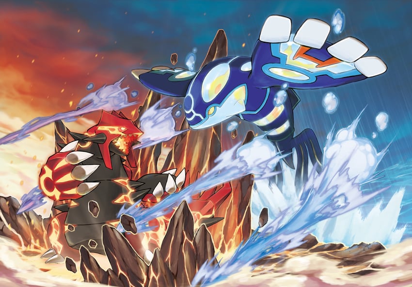 kyogre, groudon, primal kyogre, and primal groudon (pokemon and 1 more) drawn by sugimori_ken