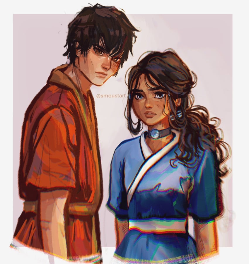 katara and zuko (avatar legends and 1 more) drawn by smoustart