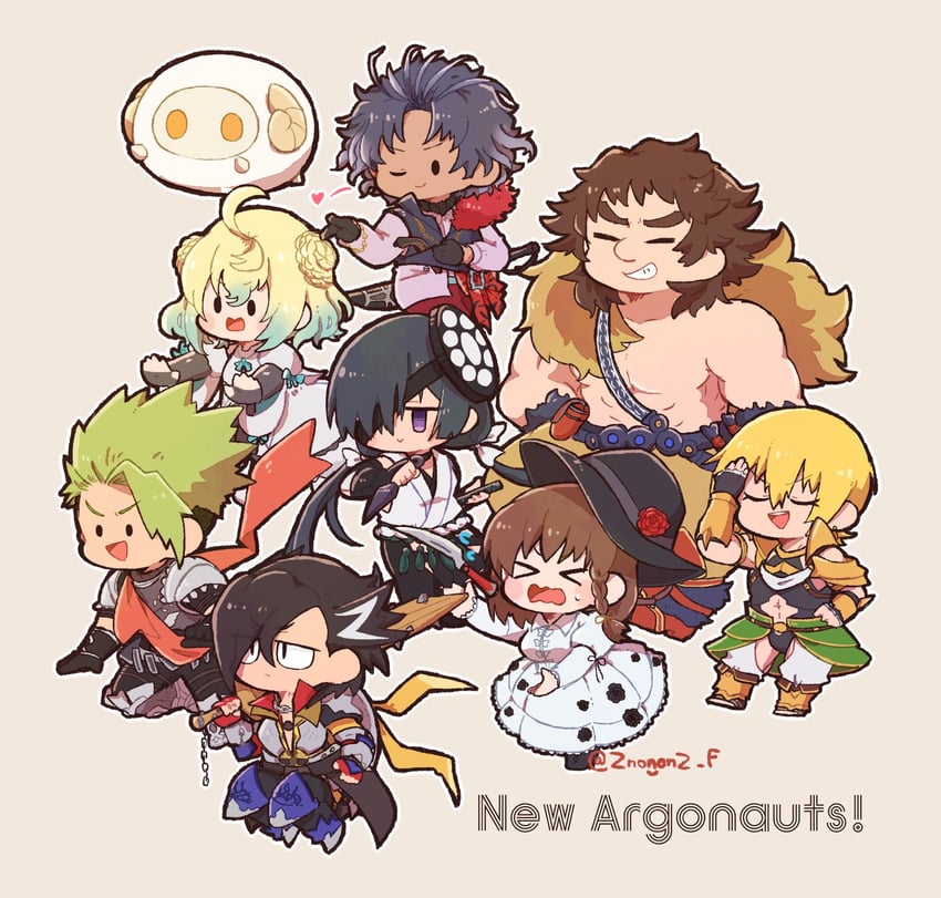 achilles, charlotte corday, mandricardo, mochizuki chiyome, jason, and 4 more (fate and 1 more) drawn by znononz