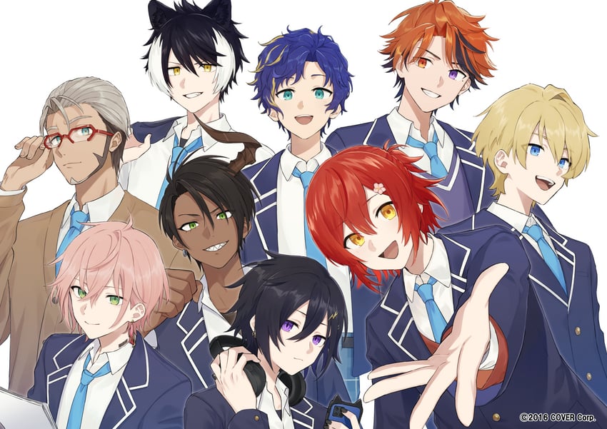 kageyama shien, astel leda, hanasaki miyabi, kanade izuru, aragami oga, and 4 more (holostars) drawn by rozu_ki