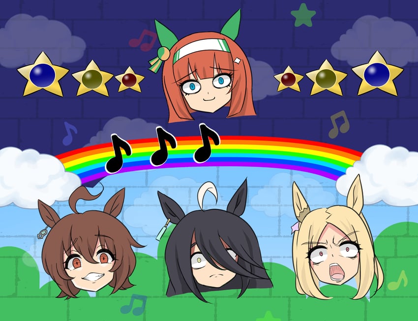agnes tachyon, manhattan cafe, silence suzuka, and narita top road (umamusume and 5 more) drawn by shimosazami