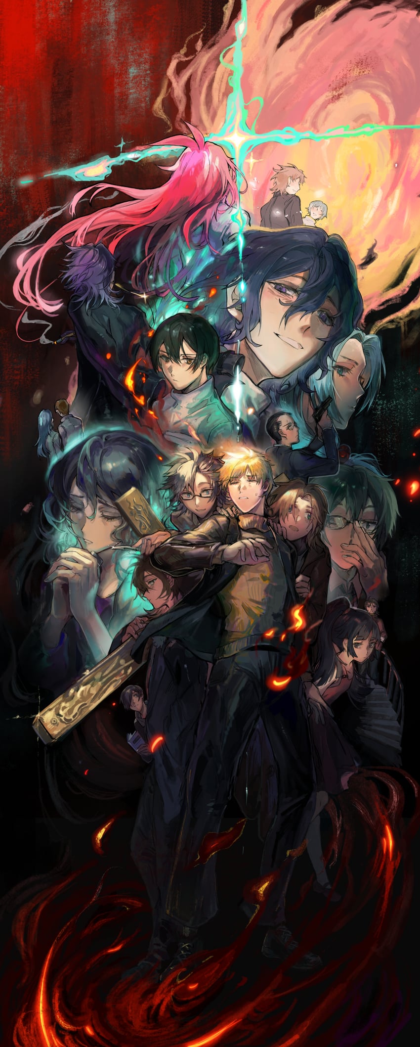 hatsutori hajime, utsugi noriyuki, atou haruki, harada minoru, isoi reiji, and 14 more (saibou shinkyoku) drawn by crescent_(crescent979)