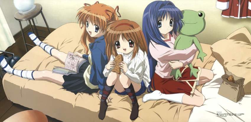 tsukimiya ayu, minase nayuki, sawatari makoto, and keropii (kanon and 1 more) drawn by ikeda_kazumi