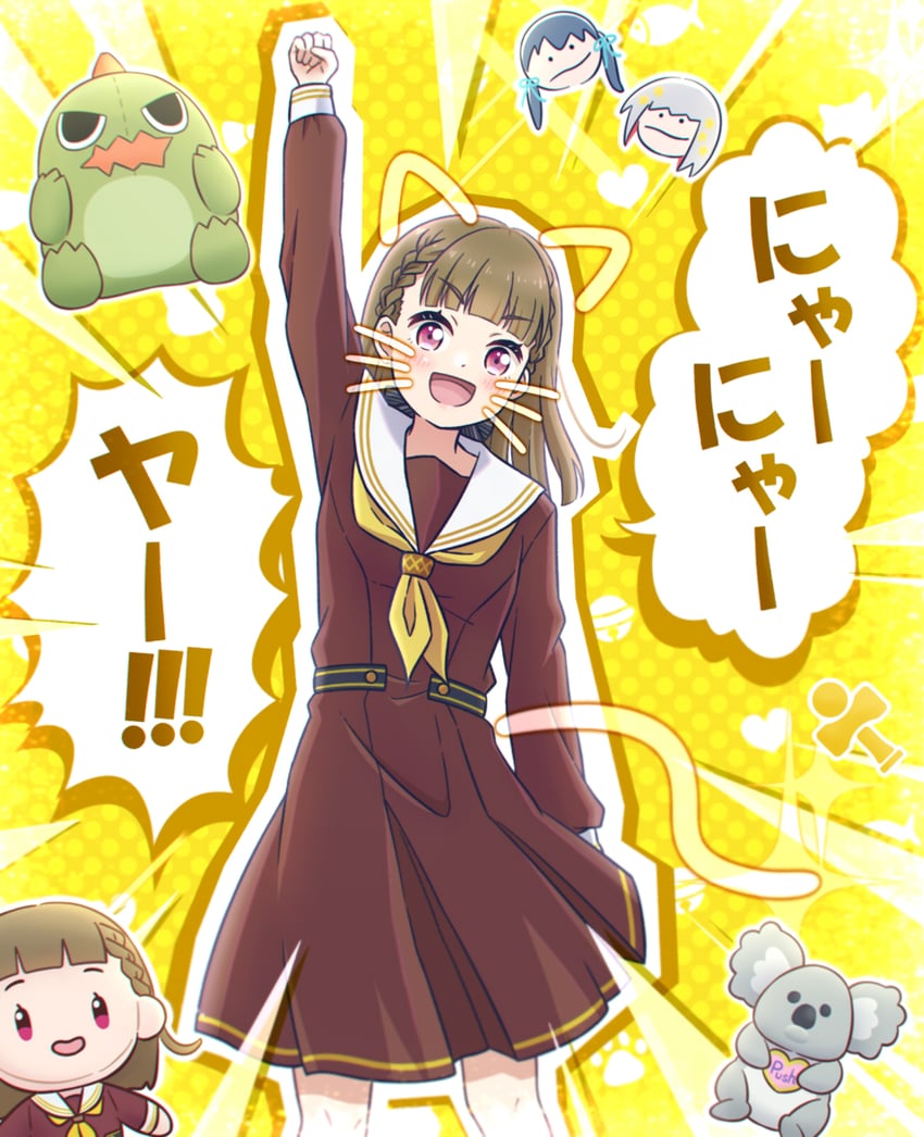 murano sayaka, yugiri tsuzuri, kachimachi kosuzu, gonzales, and koala maneo (love live! and 1 more) drawn by akihitohappy