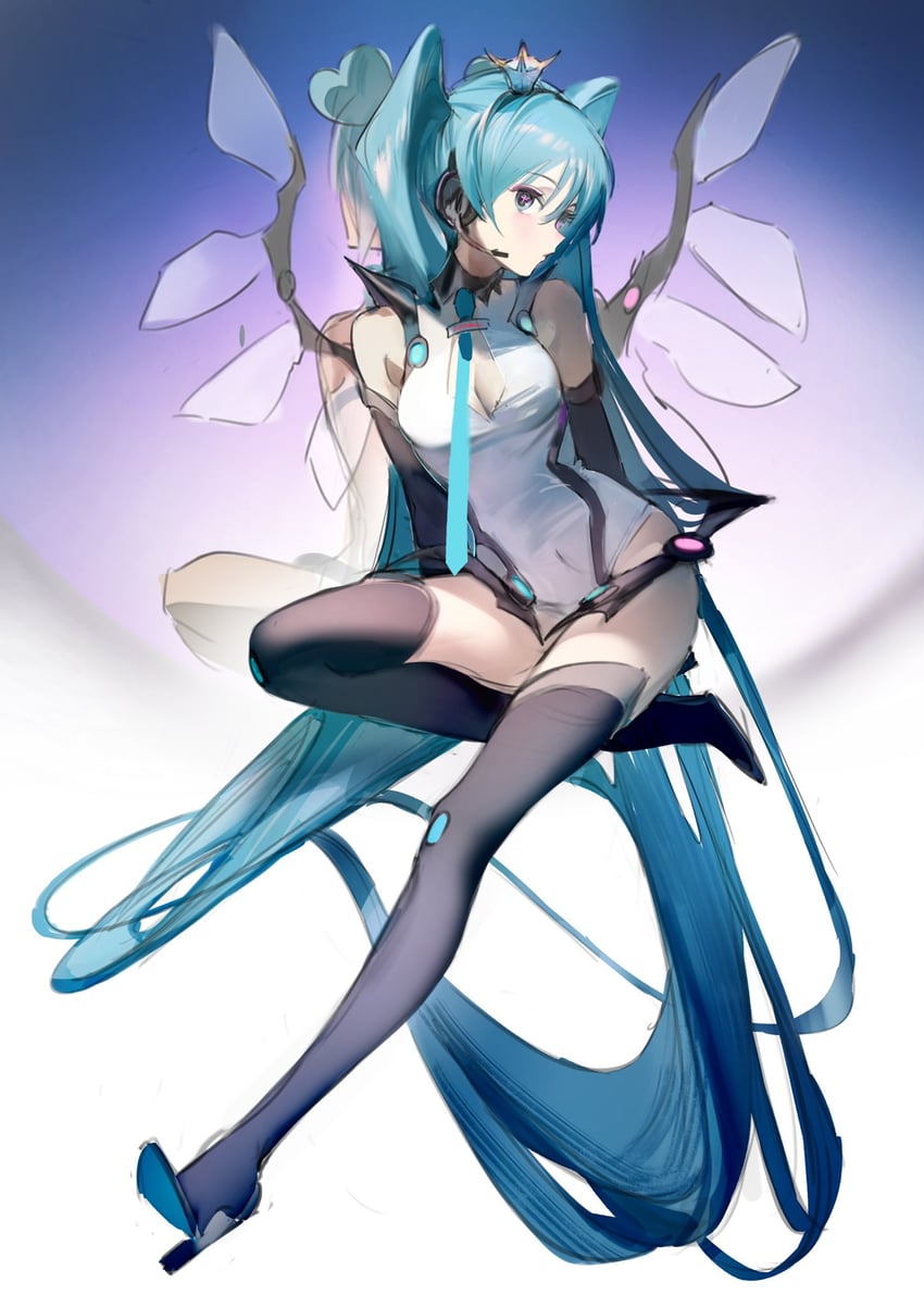 hatsune miku and racing miku (vocaloid and 1 more) drawn by rumoon