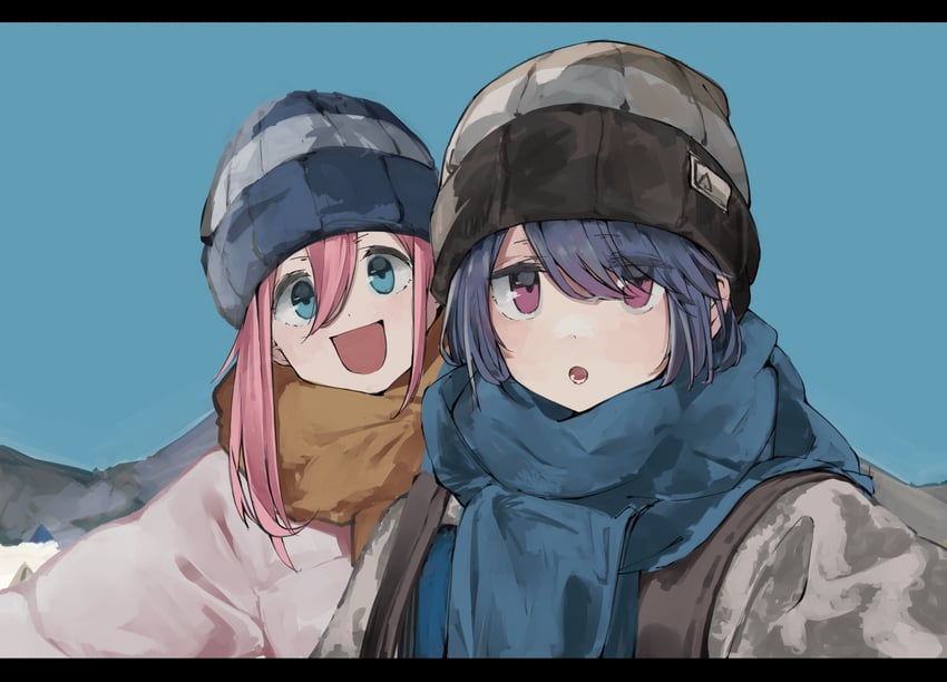 shima rin and kagamihara nadeshiko (yurucamp) drawn by maegami_(daisuki_oekaki1)