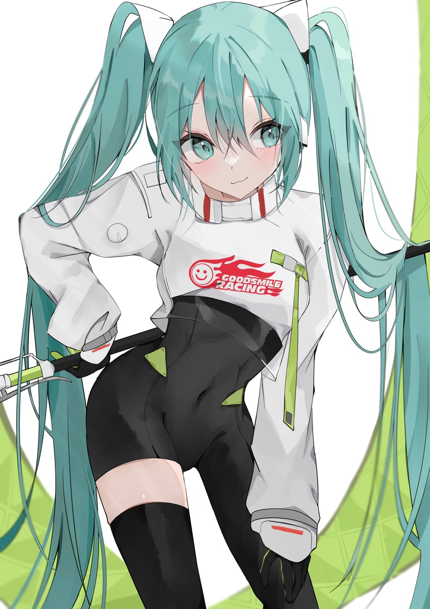 hatsune miku and racing miku (vocaloid and 1 more) drawn by waimoniku