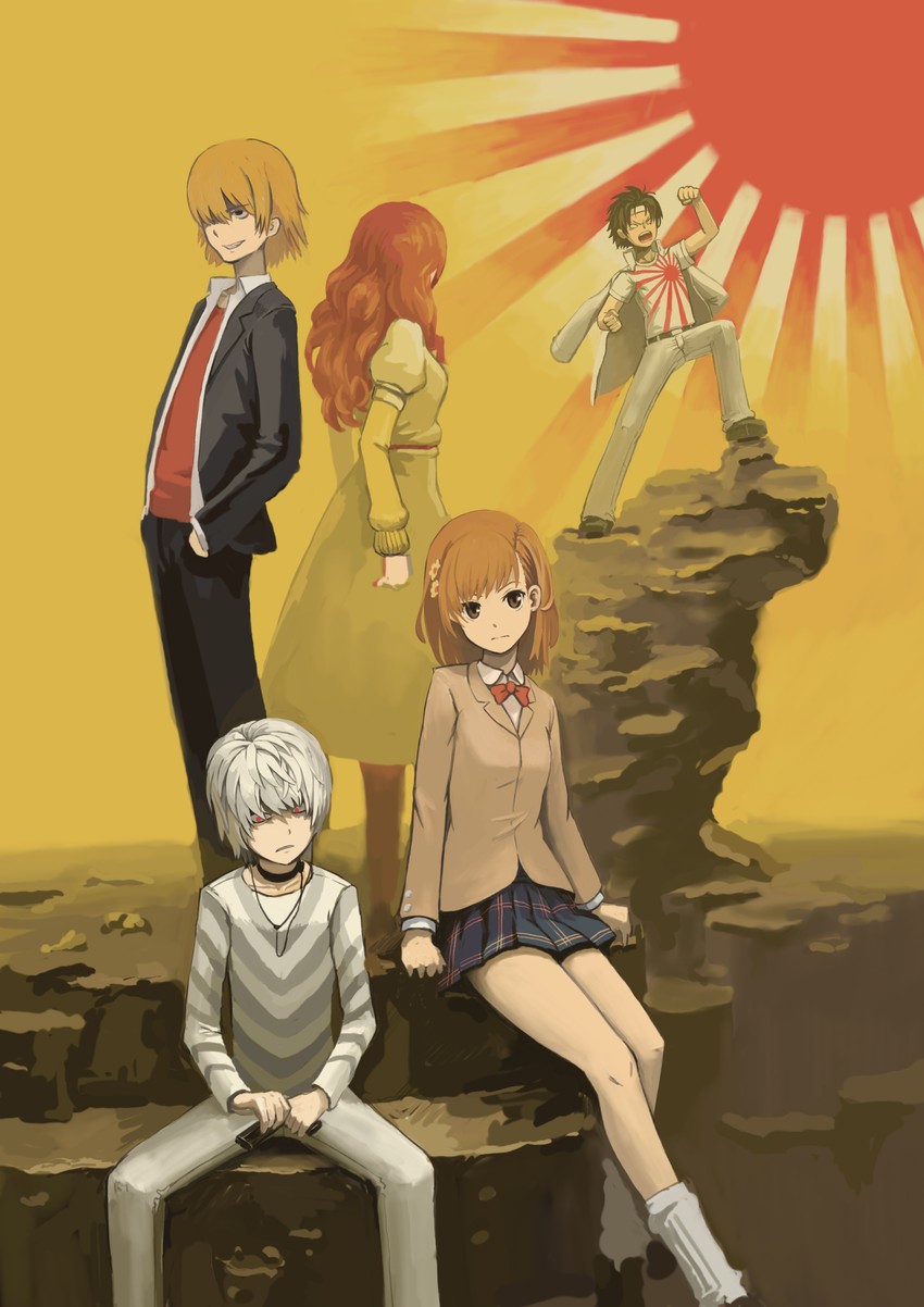 misaka mikoto, accelerator, mugino shizuri, kakine teitoku, and sogiita gunha (toaru majutsu no index) drawn by wataru_(rakugaki1214)