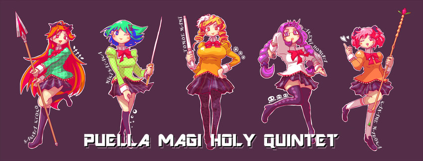 akemi homura, kaname madoka, miki sayaka, sakura kyoko, and tomoe mami (mahou shoujo madoka magica and 1 more) drawn by tetsuya_(guri_guru)