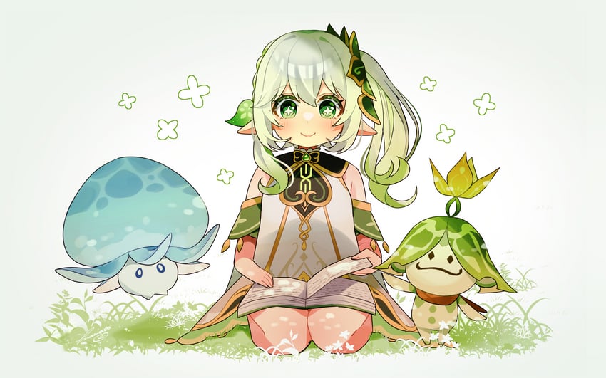 nahida, aranara, fungi, and arama (genshin impact) drawn by mamec0s