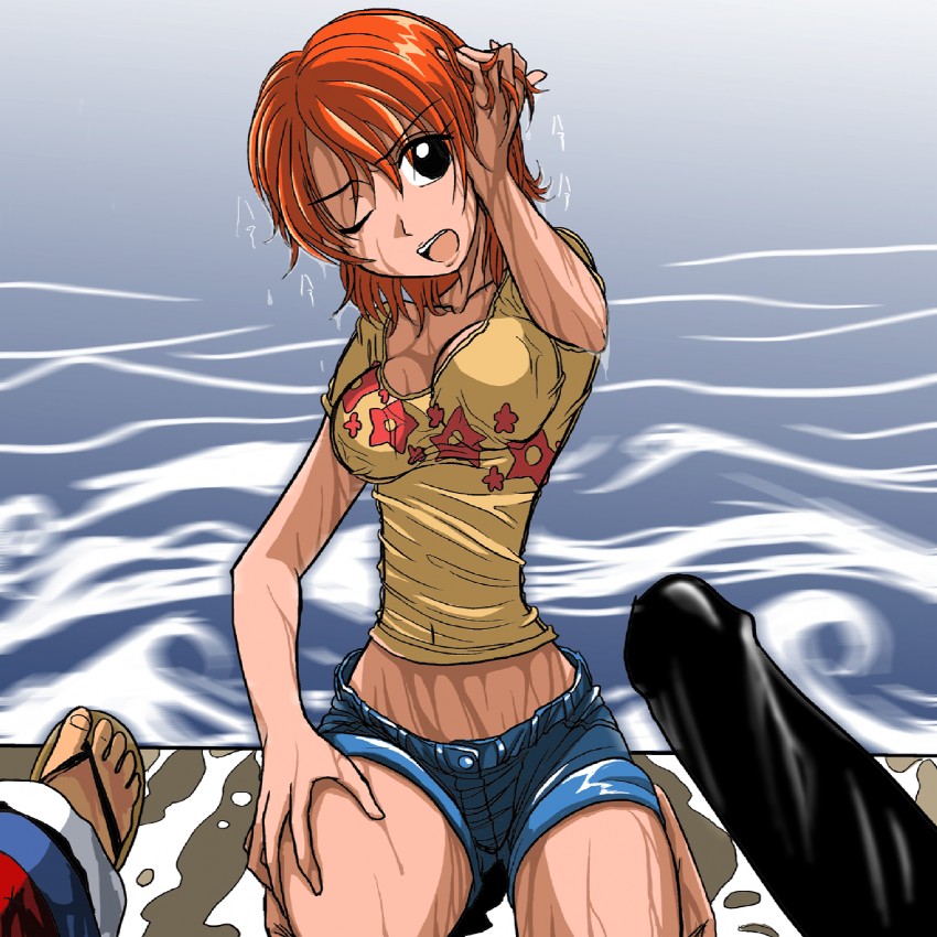 nami, monkey d. luffy, and brook (one piece) drawn by takaya_n