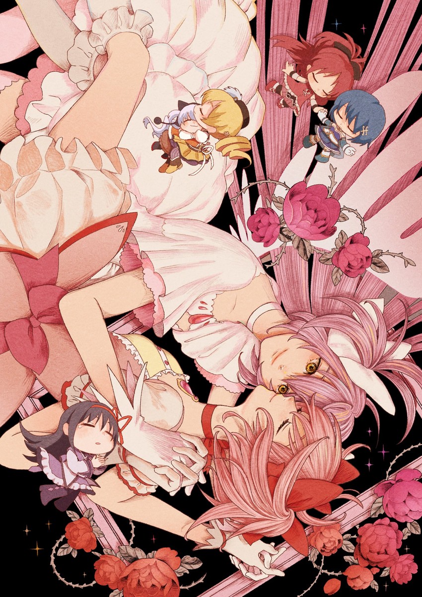 akemi homura, kaname madoka, miki sayaka, sakura kyoko, tomoe mami, and 2 more (mahou shoujo madoka magica and 1 more) drawn by yuuinami