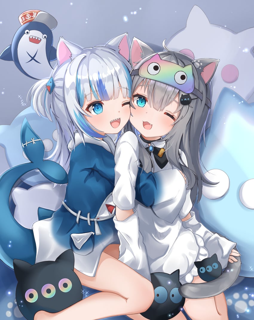 gawr gura, nachoneko, and hennyano (hololive and 2 more) drawn by nekopurin_(nyanko_prin)