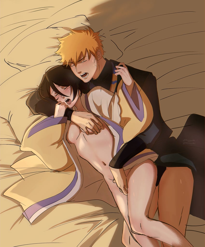 kuchiki rukia and kurosaki ichigo (bleach) drawn by m1rimorinku