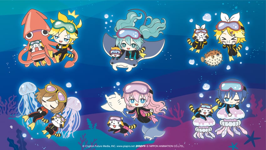 hatsune miku, kagamine rin, kagamine len, megurine luka, kaito, and 1 more (vocaloid)
