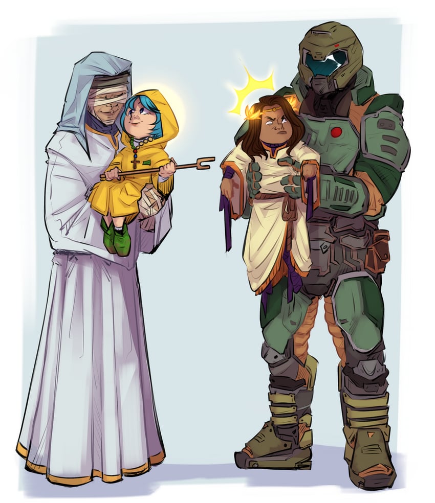 doomguy, luce, emperor of mankind, and king baldwin iv (warhammer 40k and 3 more) drawn by narklos