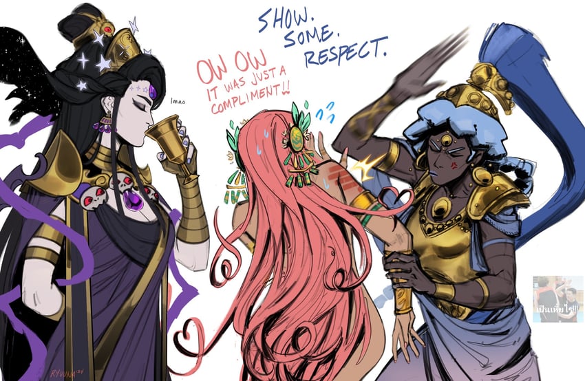 aphrodite, nyx, and athena (hades and 1 more) drawn by grace_kim_(ryuuna)
