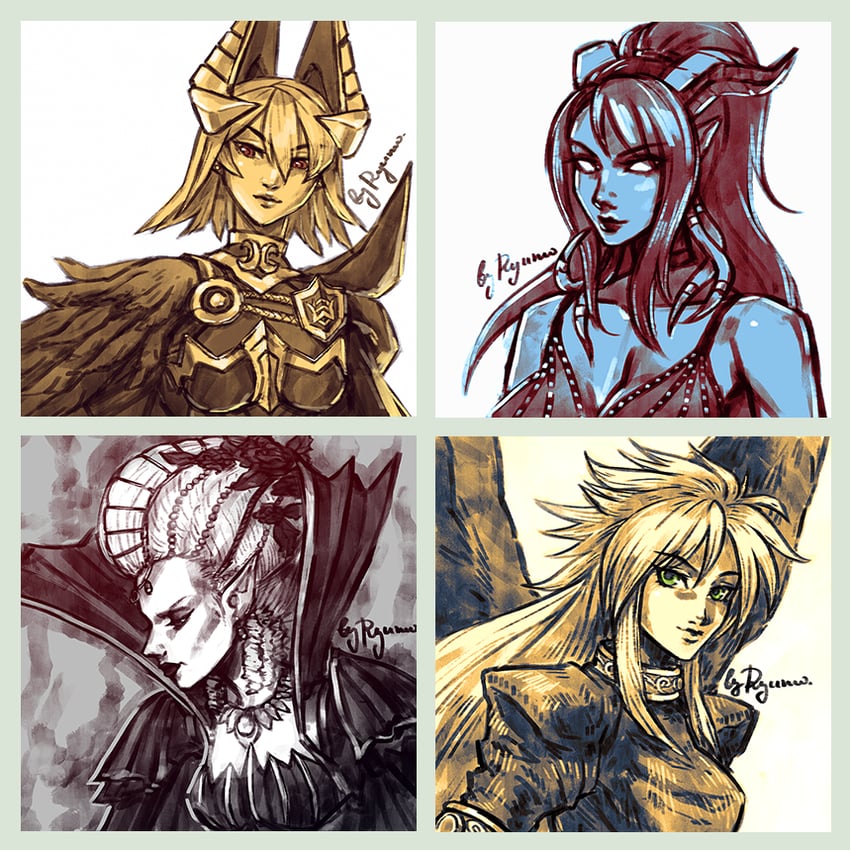 nina, laegjarn, isabella von carstein, and anios (fire emblem and 5 more) drawn by neryumo