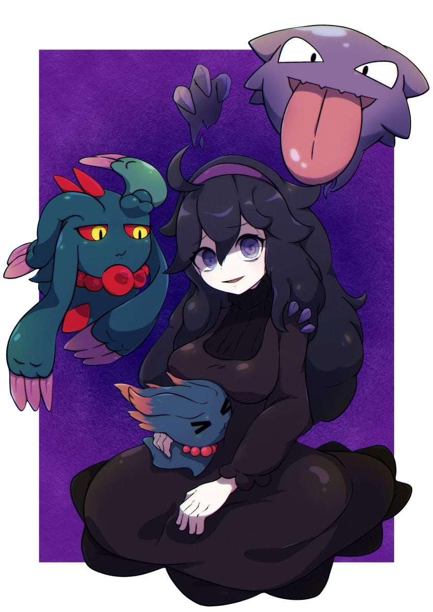 hex maniac, haunter, misdreavus, and flutter mane (pokemon and 1 more) drawn by afuron
