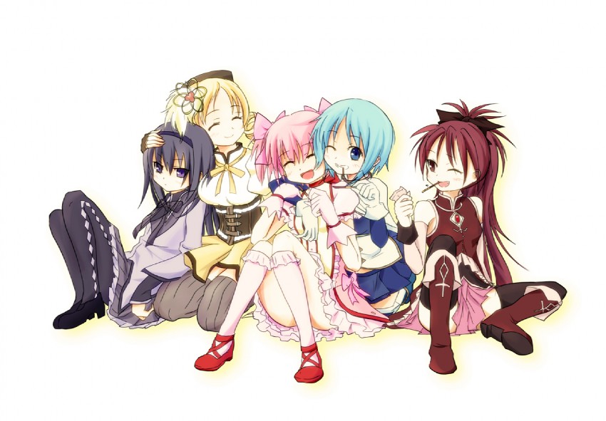 akemi homura, kaname madoka, miki sayaka, sakura kyoko, and tomoe mami (mahou shoujo madoka magica) drawn by awayuki_tobari
