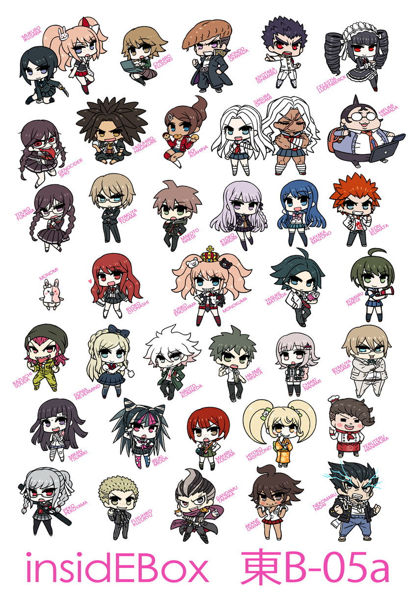 nanami chiaki, komaeda nagito, hinata hajime, kirigiri kyoko, enoshima junko, and 36 more (danganronpa and 5 more) drawn by chan_co