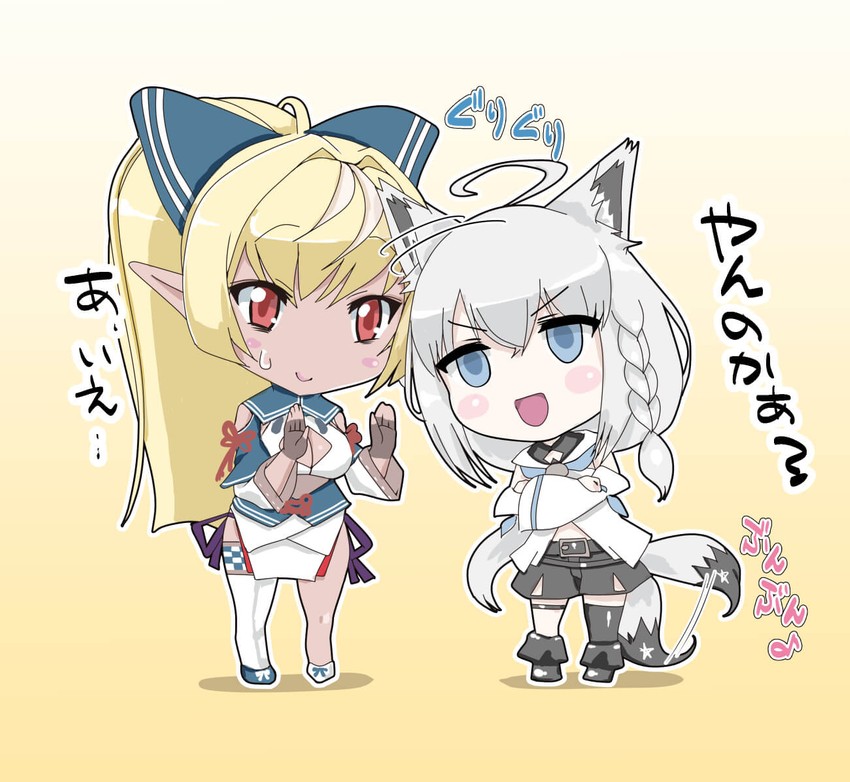 shirakami fubuki and shiranui flare (hololive) drawn by jim_tarou