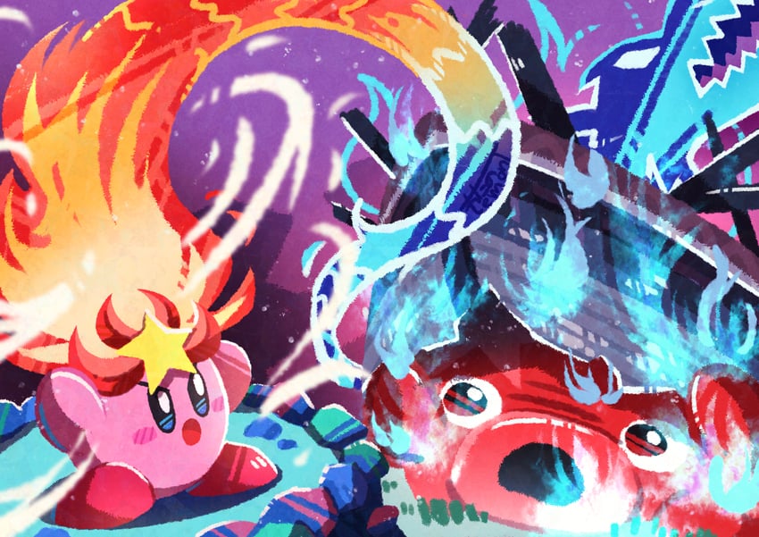 kirby, fire kirby, monster flame kirby, and giant flotzo (kirby and 1 more) drawn by watawata22