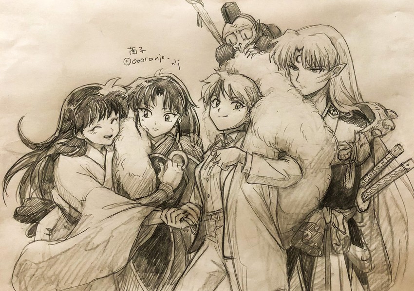 sesshoumaru, rin, jaken, higurashi towa, and setsuna (inuyasha and 1 more) drawn by oooranje_nlj
