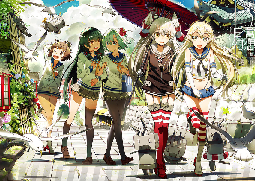 shimakaze, hamakaze, amatsukaze, yukikaze, rensouhou-chan, and 2 more (kantai collection) drawn by dan_evan