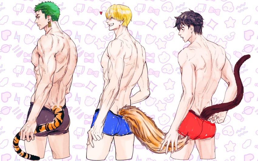 monkey d. luffy, roronoa zoro, and sanji (one piece) drawn by eg_(eastg111)